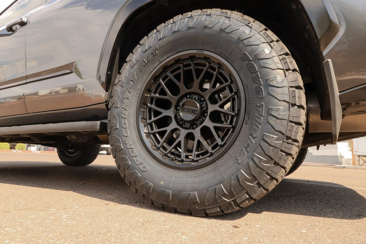 Rear wheel detail with KMC wheel and Toyo tire on the Sequoia