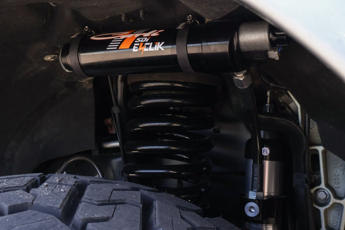 Close-up of the Carli E-Venture shock in the front wheel well
